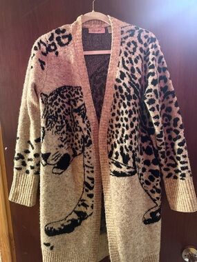 RD Style Beige and Black Leopard-Print Open Cardigan